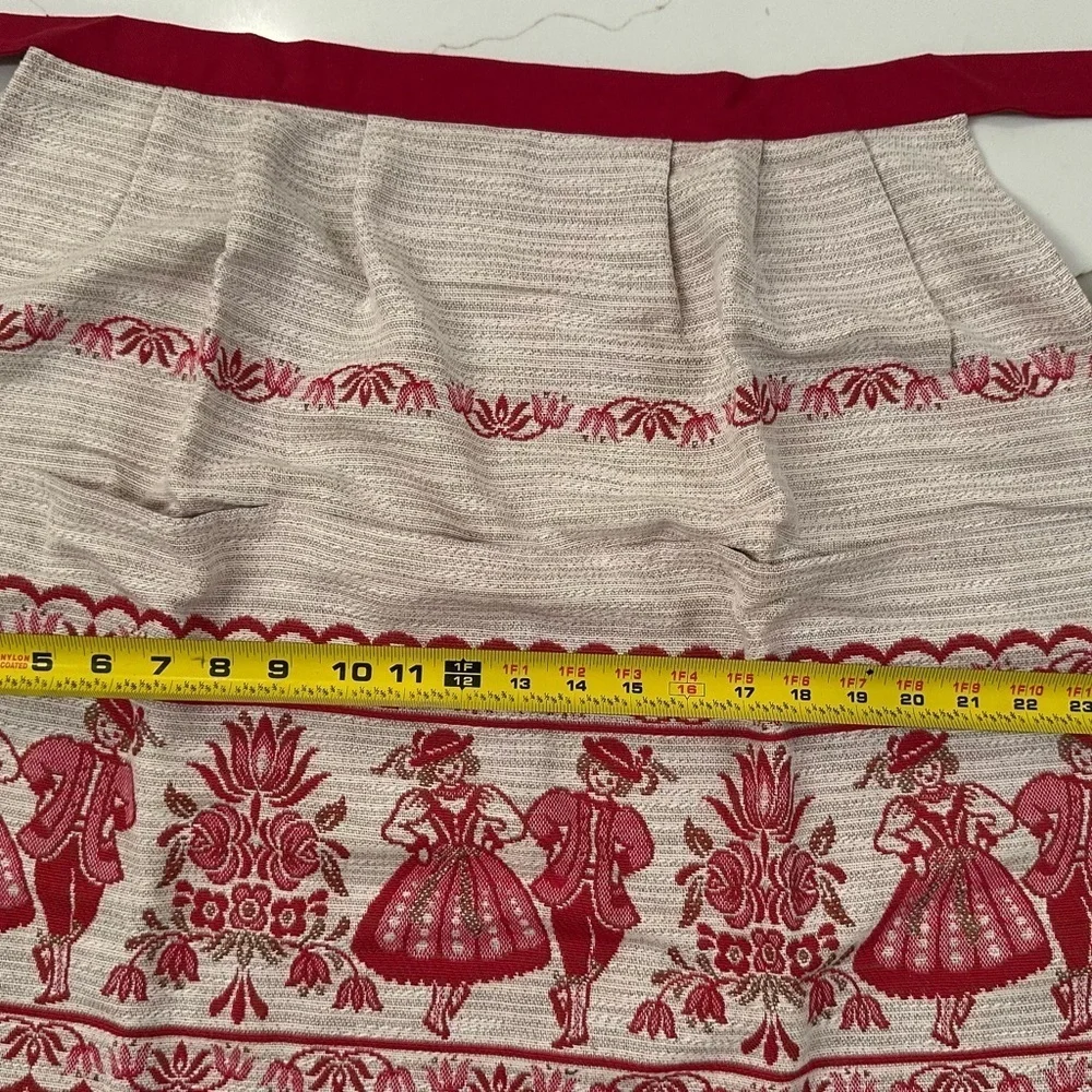 Vtg NEW Austria Half Apron 3 Pockets Red Blue RED Dutch Boy Girl Embroidered
